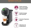 A coffee machine with a cup of coffee, and feature callouts. Voir les images du produit
