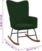 A dark green rocking chair with wooden rockers and black metal legs, shown from the front-left with dimensions indicated by measurement lines and text. Produktbild-Vorschau