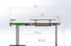 A technical drawing of an adjustable height L-shaped desk with measurements. Náhled obrázku produktu