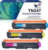 A product shot of four printer toner cartridges, with the packaging box in the background. Produktbild-Vorschau