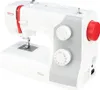 A white sewing machine with red accents, shown from a three-quarter angle on a white background. Produktbild-Vorschau