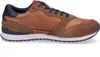 A side view of a brown leather and suede sneaker. Produktbild-Vorschau
