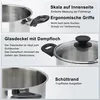 Collage of three images showing different features of a stainless steel pot. Produktbild-Vorschau