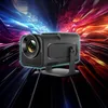 A black projector is shown in the foreground against a dynamic, abstract background with streaks of blue, purple, red, and orange light. Náhľad obrázku produktu