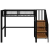 A black metal loft bed with wooden steps is shown against a white background. Anteprima dell’immagine prodotto