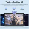 A tablet displaying a fantasy character and game interface, with marketing text and specifications above. Produktbild-Vorschau