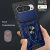 A hand holding a blue and black phone case with a ring holder. Produktbild-Vorschau
