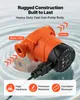 An orange and black water pump is shown in water with arrows indicating water flow. Text describes its features. Podgląd zdjęcia produktu