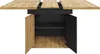 A dining table with its cabinet base, showing the extendable top and open cabinet doors. Podgląd zdjęcia produktu