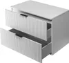 A white bathroom cabinet with two drawers, both partially open. Náhled obrázku produktu