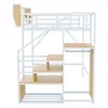 A white metal loft bed with wooden shelves and steps, shown against a white background. Anteprima dell’immagine prodotto