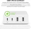 A white USB-C charger with ports and marketing text. Náhled obrázku produktu