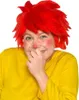 A person wearing a red wig and a yellow shirt, with clown-like makeup. Produktbild-Vorschau