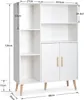 A white sideboard with wooden legs and handles, shown with dimensions indicated by measurement lines and text. Produktbild-Vorschau