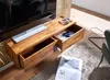 Lowboard Sheesham Massivholz 108x25x34cm Hängend TV-Schrank Braun mit geöffneten Schubladen in Gesamtansicht. Anteprima dell’immagine prodotto