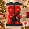 Roter Rosenbär mit Blumenstrauß und Lichterkette, 25 cm, Produktbild-Vorschau 2