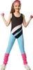 A young girl in a retro fitness outfit holding dumbbells. Produktbild-Vorschau
