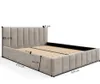 A beige upholstered bed frame with dimensions indicated by measurement lines and text. Podgląd zdjęcia produktu