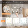 A vanity table with a lighted mirror and three different lighting options displayed below. Produktbild-Vorschau