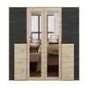 A wardrobe and a chest of drawers are shown in a room setting, with a bed visible in the reflection of the wardrobe doors. Voir les images du produit