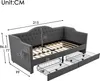 A diagram of a gray daybed with dimensions indicated by lines and numbers. Anteprima dell’immagine prodotto