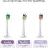 Three different toothbrush heads are displayed side-by-side with descriptive text below each. Anteprima dell’immagine prodotto