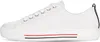 A side view of a white sneaker with red and black stripes on the sole. Produktbild-Vorschau