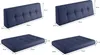 A collage of four images showing different sizes of blue upholstered cushions, with dimensions indicated by measurement lines and text. Produktbild-Vorschau