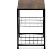 A product shot of a shoe rack with a wooden top and black metal frame. Náhled obrázku produktu