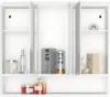A white bathroom cabinet with three doors, displaying various toiletries and decorative items on its shelves. Náhled obrázku produktu