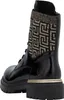 A black Rieker women's lace-up boot with a patterned fabric insert and a gold trim detail. Voir les images du produit