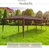 A brown gazebo set up on a green lawn with trees and a house in the background. Produktbild-Vorschau