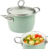 A light green enamel pot with a glass lid and a second pot filled with mixed vegetables. Produktbild-Vorschau