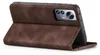 A brown flip case for a smartphone, shown from the side with the front cover open. Produktbild-Vorschau