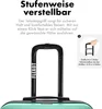 Close-up of a suitcase handle with marketing text and an inset diagram. Produktbild-Vorschau
