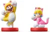 Two Nintendo amiibo figures, one of Mario and one of Princess Peach, both dressed in cat costumes, are displayed on red bases against a white background. Produktbild-Vorschau