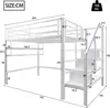 A diagram showing the dimensions of a white metal loft bed with stairs. Náhled obrázku produktu