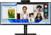 A computer monitor displaying a video conference and a document. Produktbild-Vorschau