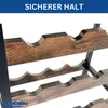 Close-up view of a wooden wine rack with black metal supports. Produktbild-Vorschau