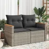 vidaXL Gartensofa 2-Sitzer mit Kissen Grau Poly Rattan Produktbild-Vorschau 2