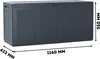 A dark grey storage box with dimensions indicated by measurement lines and text. Podgląd zdjęcia produktu