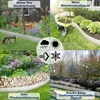 A collage of four garden scenes showcasing a metal garden edging product in different weather conditions and seasons. Produktbild-Vorschau