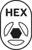 A black and white logo with the text "HEX" above a hexagonal shape enclosed in a circular outline with three segments. Voir les images du produit
