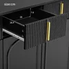 A close-up view of an open drawer and a closed drawer on a black sideboard with gold handles. Anteprima dell’immagine prodotto