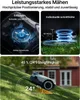 Collage of images showing a robotic lawnmower and its features. Produktbild-Vorschau