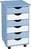 A light blue and white roll container with six drawers on wheels. Náhled obrázku produktu