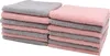 Two stacks of microfiber cloths, one pink and one gray, are neatly folded and presented against a white background. Produktbild-Vorschau