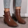 ASKSA Damen Kurz Stiefel mit Absatz Blockabsatz Schnalle Produktbild-Vorschau 2