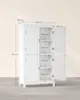 A white cabinet with open doors, showing its interior shelves and dimensions. Produktbild-Vorschau