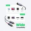 A product image showing an audio adapter cable with its various connection types and compatible devices. Podgląd zdjęcia produktu